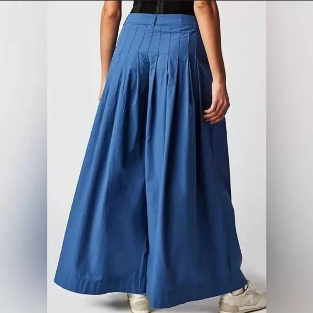 Free People Cassia Pleated Trousers Blue Wide Leg Pants New XS 0 - Picture 2 of 7